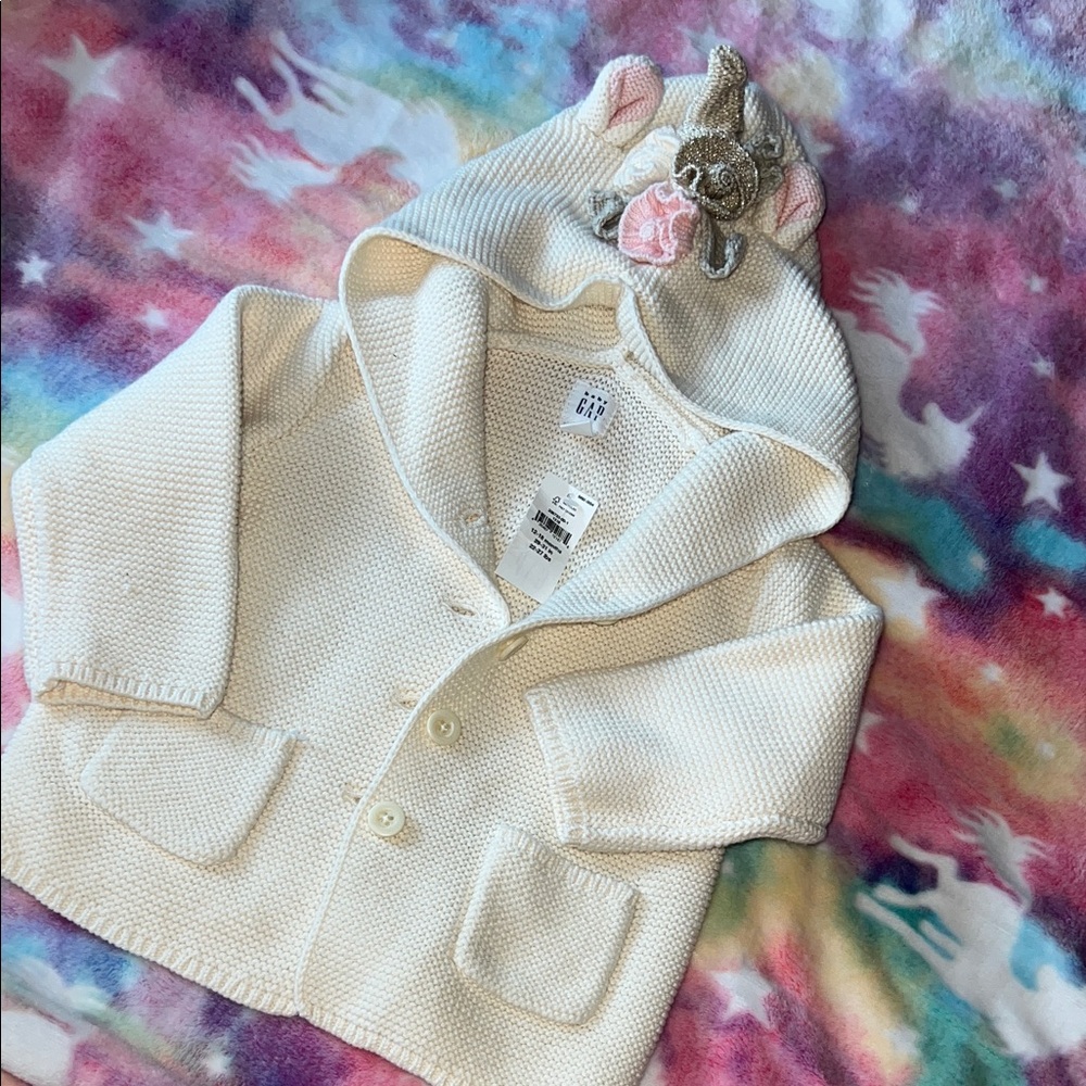 GAP Cream Knit Sweater with Unicorn Hood